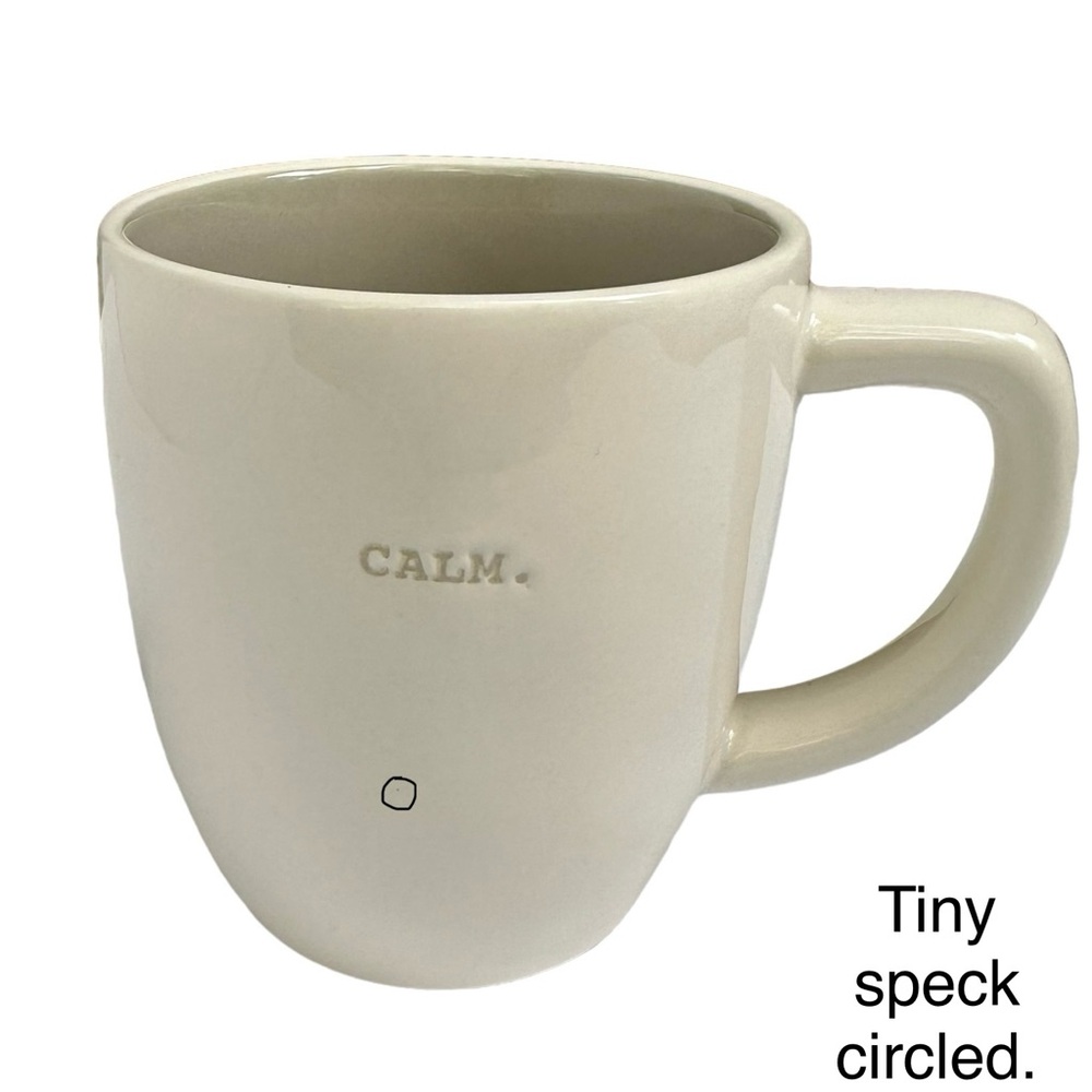 Rae Dunn CALM Mug White with Gray Letters and Interior Dimples NWT 2017 OG Yoga - Picture 3 of 11